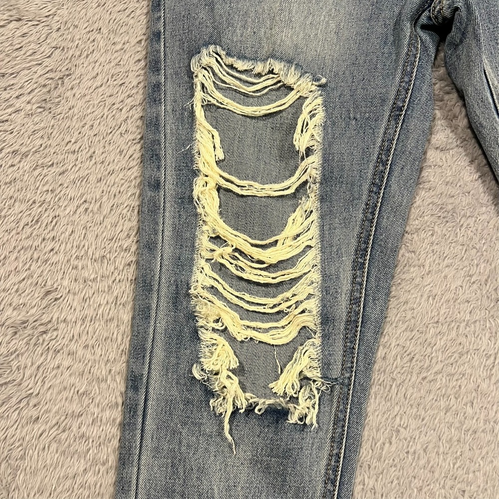 AFRM Jeans‎ Destroyed Distressed 5-Pocket Blue Denim Button Fly Women's 25 30x28 - Picture 3 of 15